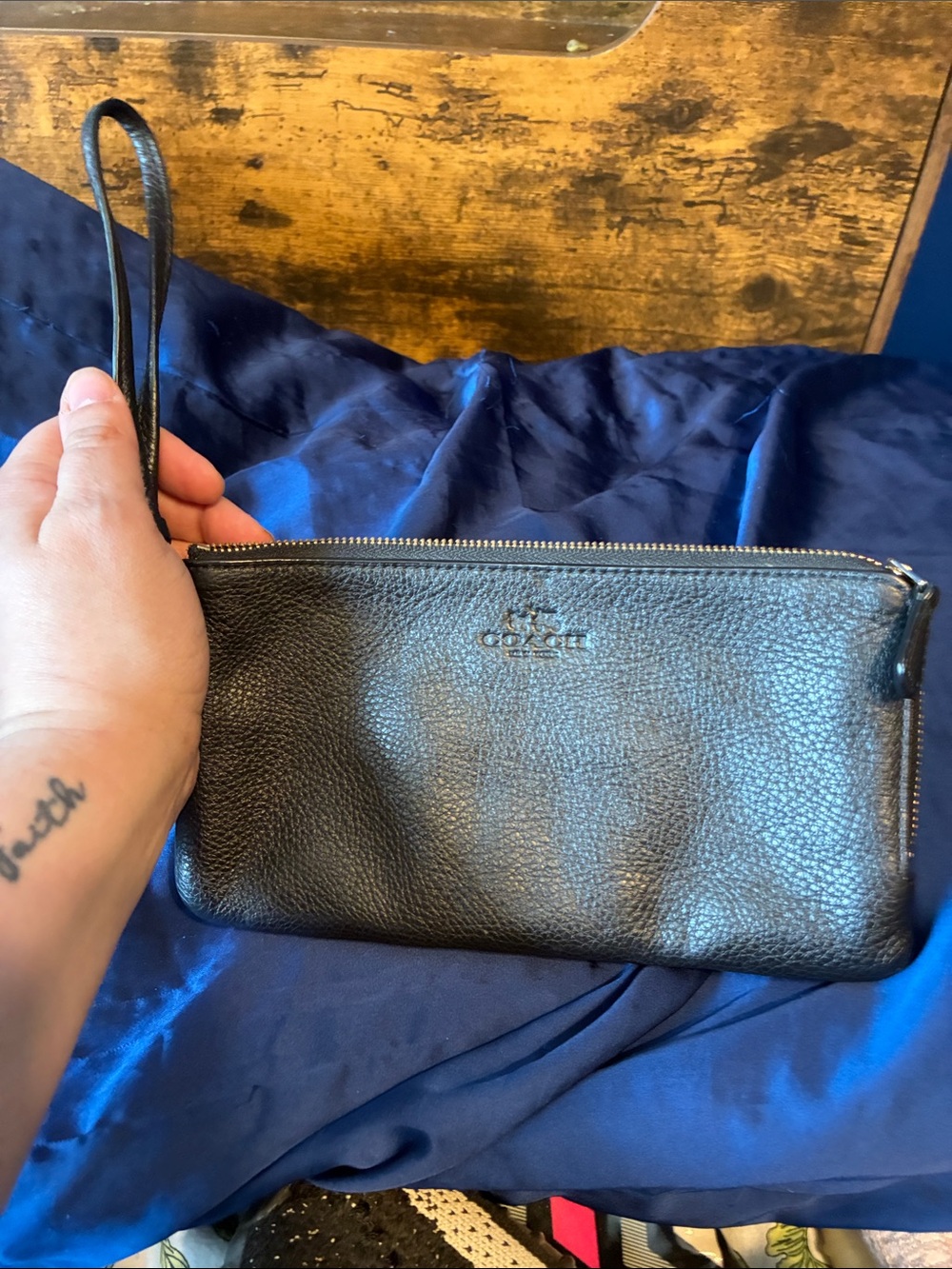 Coach Black Pebbled Leather Wristlet